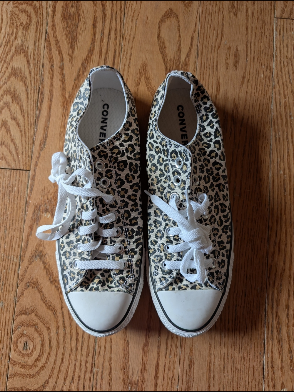 Converse Leopard Print Low Top Sneakers in Beige, Black, White